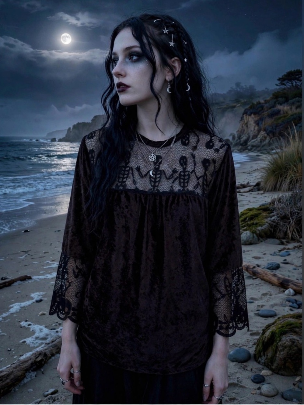 Velvet & Lace, Goth, Y2K, witchy Bell sleeve blouse , 2X